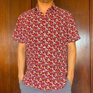 Red and White Geometric Casual Button Down Shirt